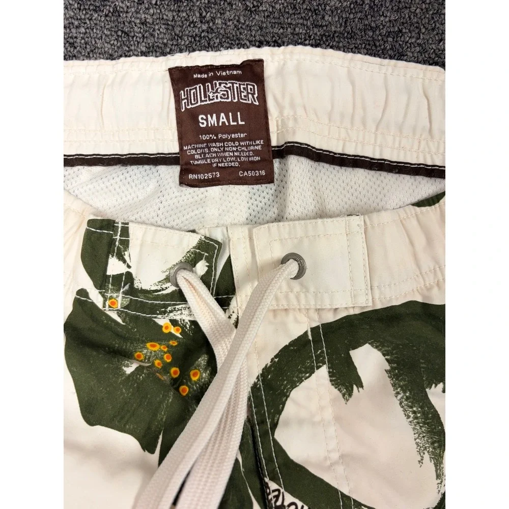 Hollister Mens Cargo Swim Trunks White Green Floral‎ Hibiscus Board Shorts Small